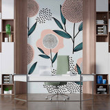 Playful Abstract Floral Wall Mural Wallpaper with Modern Geometric Design