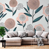 Playful Abstract Floral Wall Mural Wallpaper with Modern Geometric Design