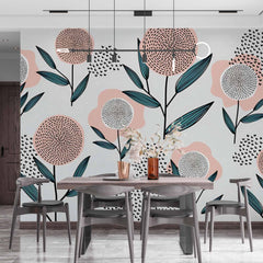 Custom Playful Abstract Floral Wall Mural Wallpaper with Modern Geometric Design