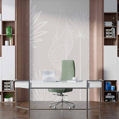 Custom Minimalist Line Art Botanical Wall Mural Wallpaper in Neutral Tones