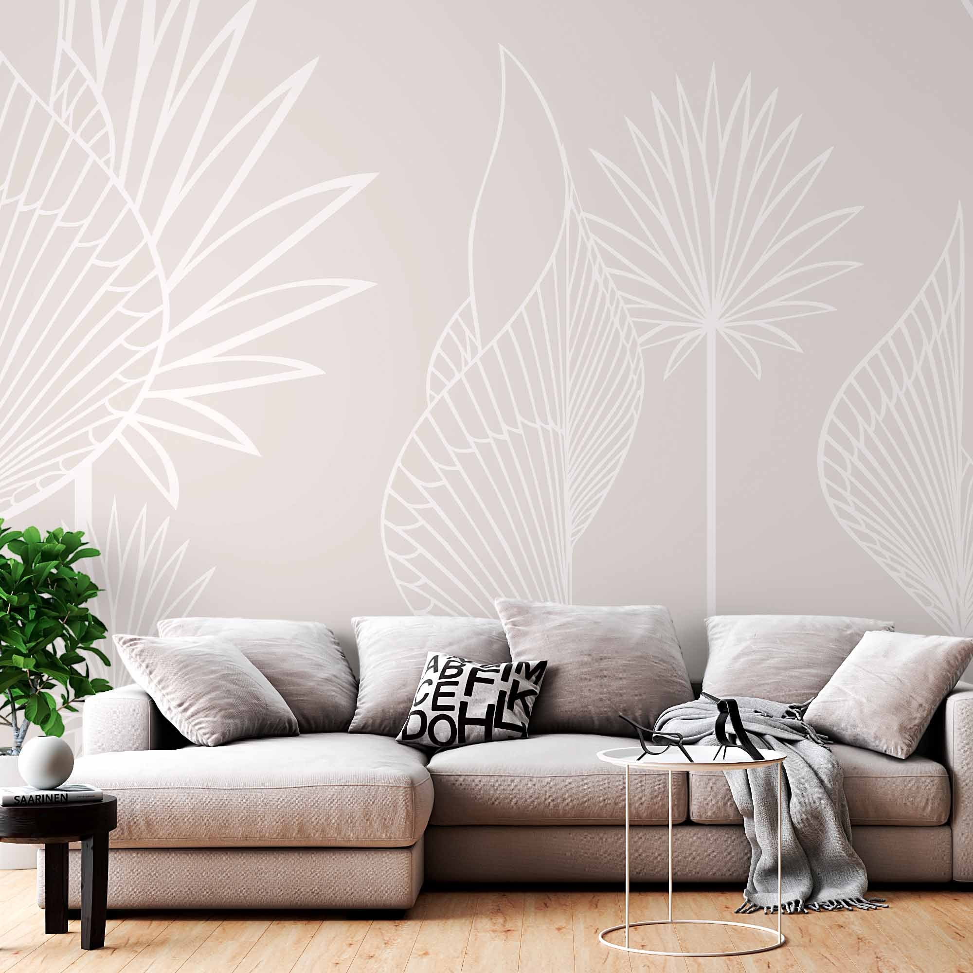 Minimalist Line Art Botanical Wall Mural Wallpaper in Neutral Tones