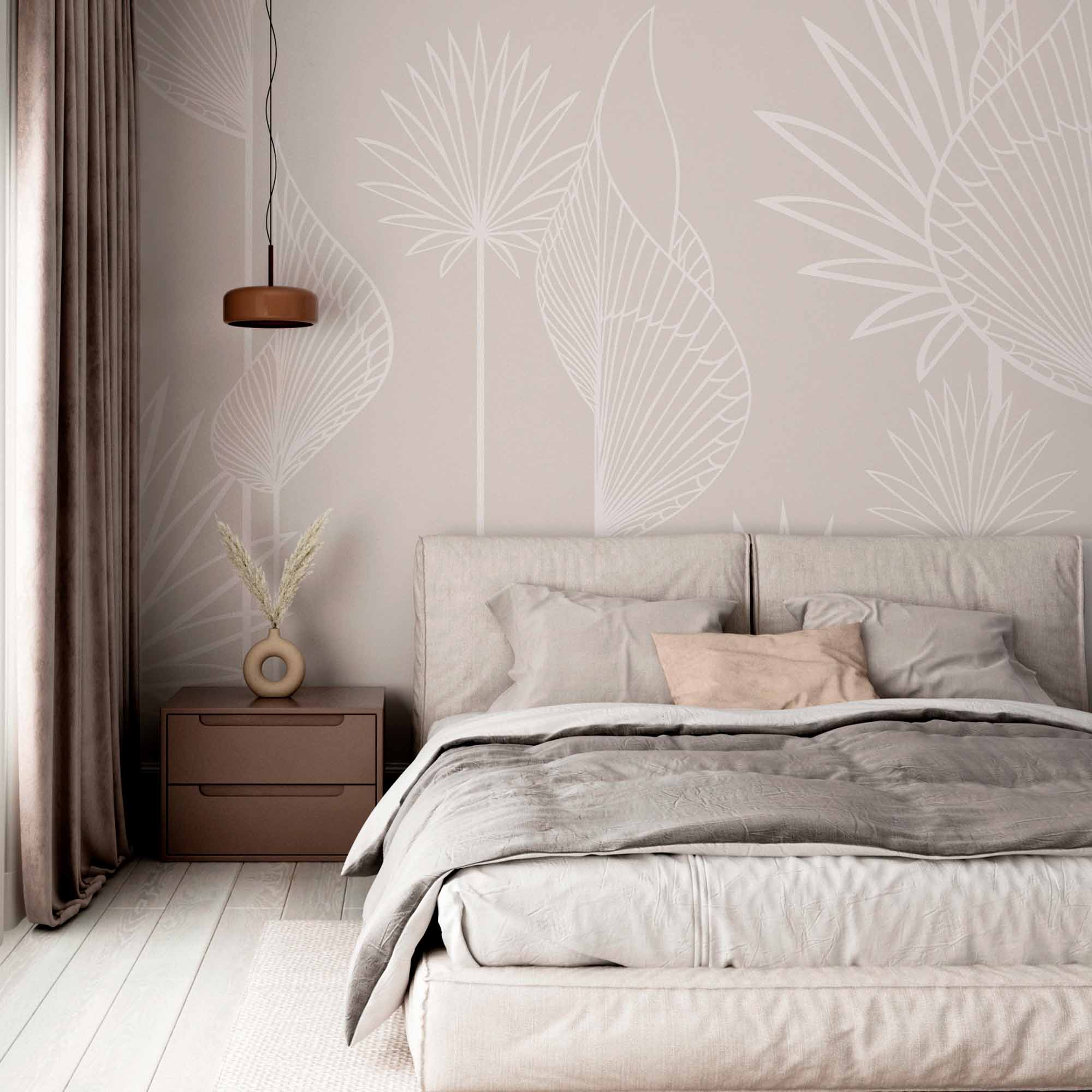 Minimalist Line Art Botanical Wall Mural Wallpaper in Neutral Tones