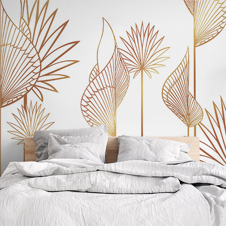 Golden Line Art Palm Leaves Wallpaper