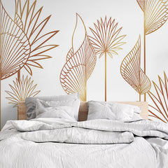 Custom Golden Line Art Palm Leaves Wallpaper