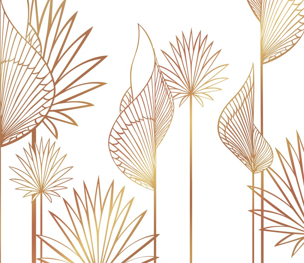 Gouden lijnkunst met palmbladeren – minimalistisch tropisch