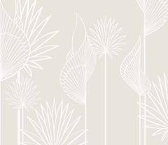 Custom Minimalist Line Art Botanical Wall Mural Wallpaper in Neutral Tones