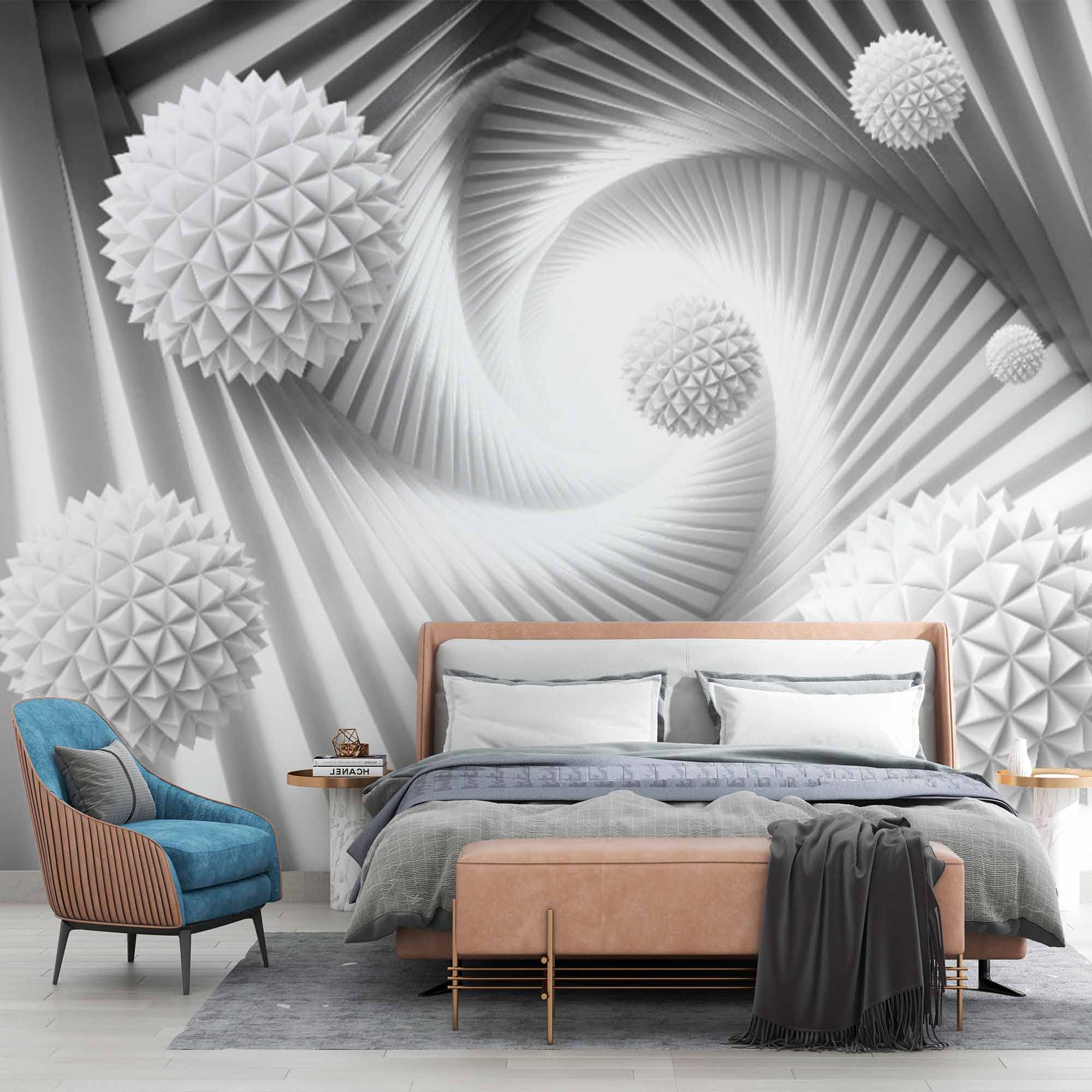 3D Spiky Spheres in Spiral Wallpaper