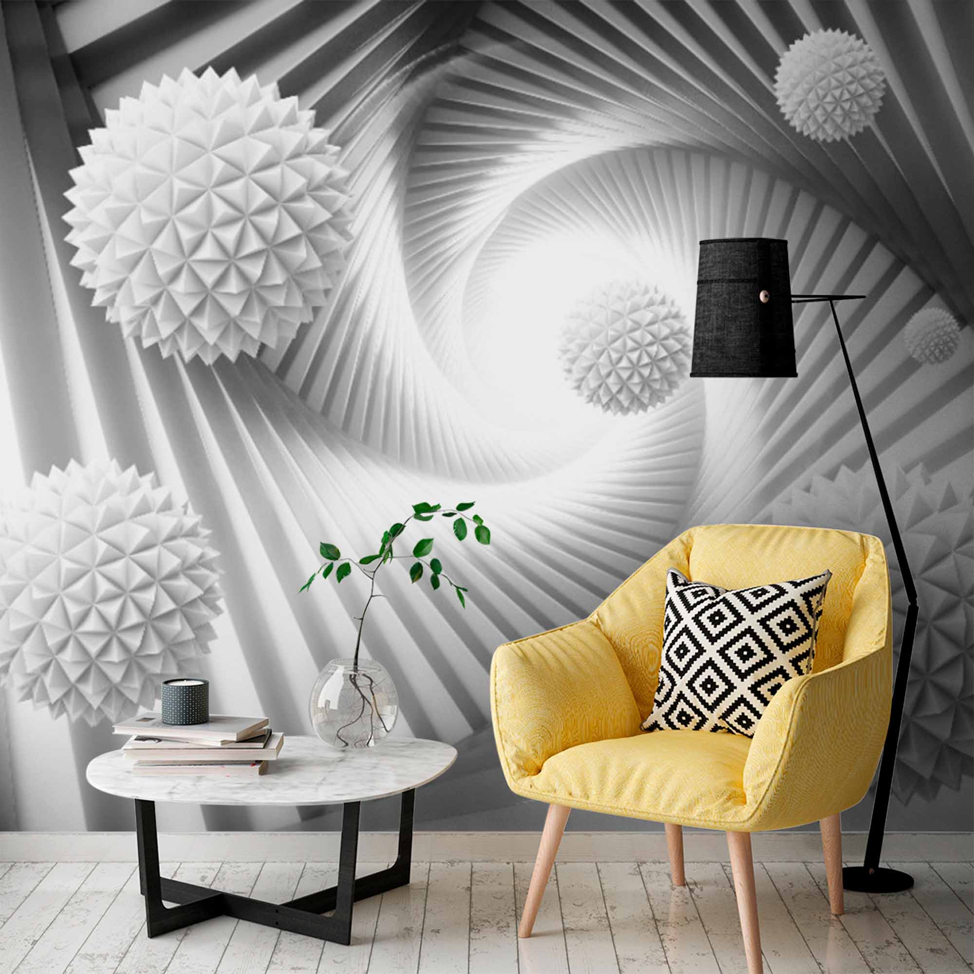 3D Spiky Spheres in Spiral Wallpaper