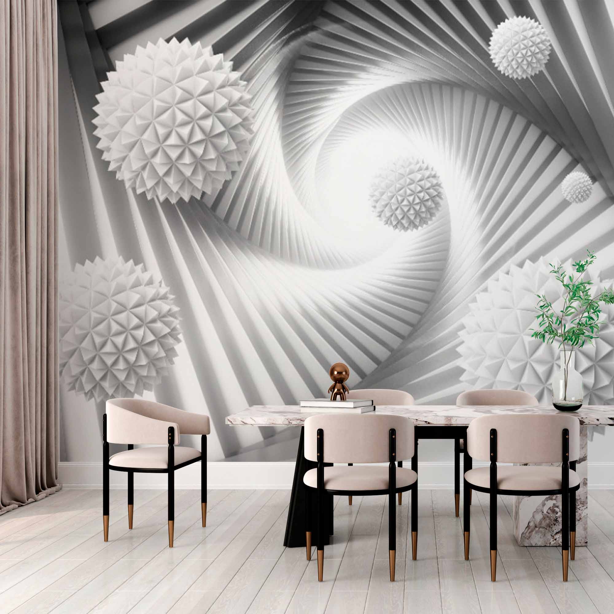 3D Spiky Spheres in Spiral Wallpaper