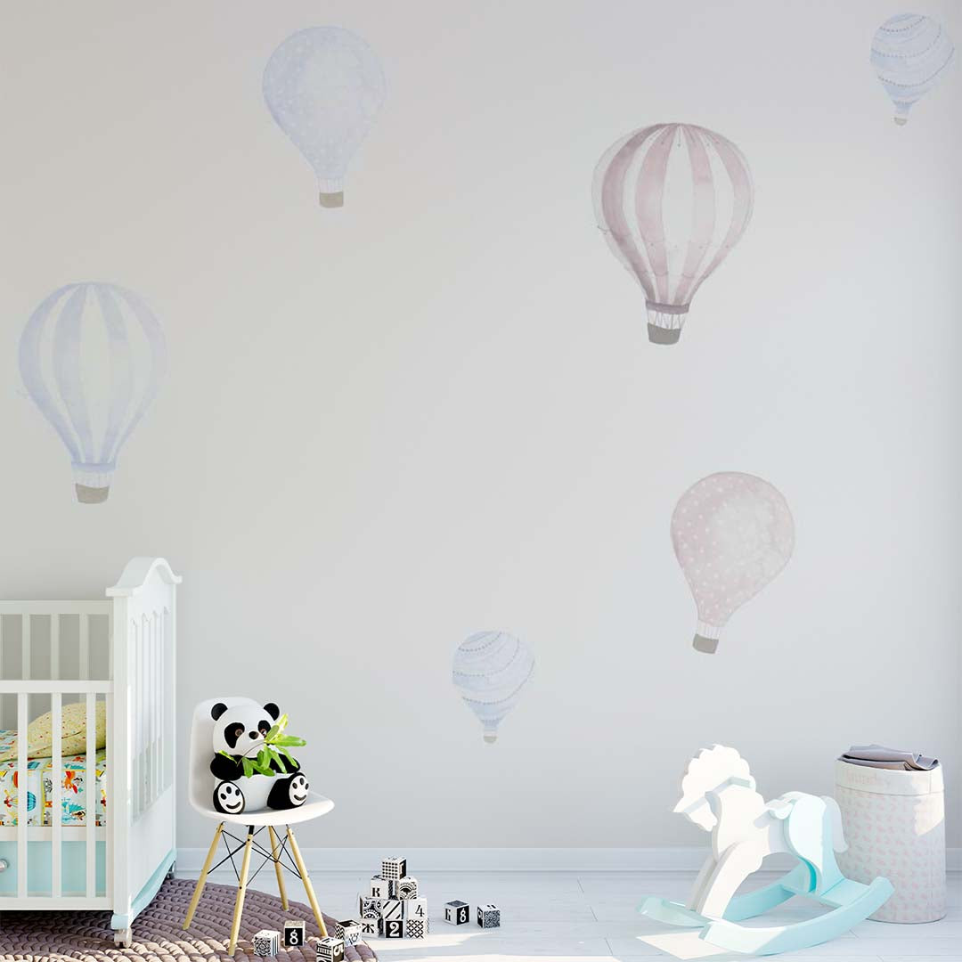 Kids Wall Mural Scandinavian Hot Air Balloons Minimal Design Wallpaper for Kids