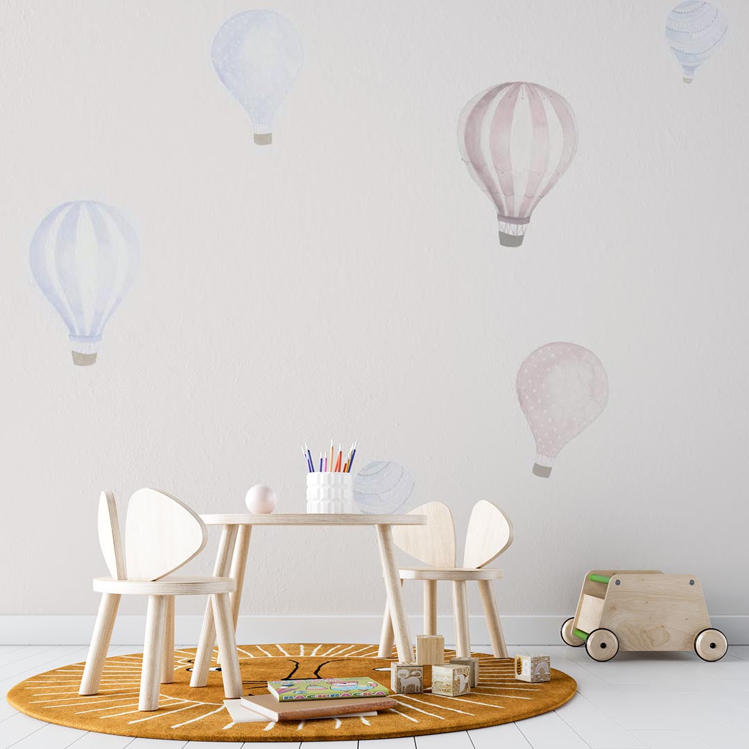 Kids Wall Mural Scandinavian Hot Air Balloons Minimal Design Wallpaper for Kids