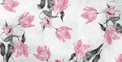 Custom Artistic Pink Tulip Wall Mural Wallpaper with Rustic Concrete Background