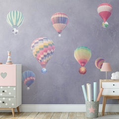 Custom Kids Wall Murals Watercolour Design Hot AIr Balloons with Ball, Aviation-Themed Kids Room Wall Graphics