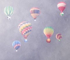 Custom Kids Wall Murals Watercolour Design Hot AIr Balloons with Ball, Aviation-Themed Kids Room Wall Graphics