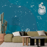 Fun Astronaut and Constellations Wall Mural Wallpaper - Star Map with Space Elements