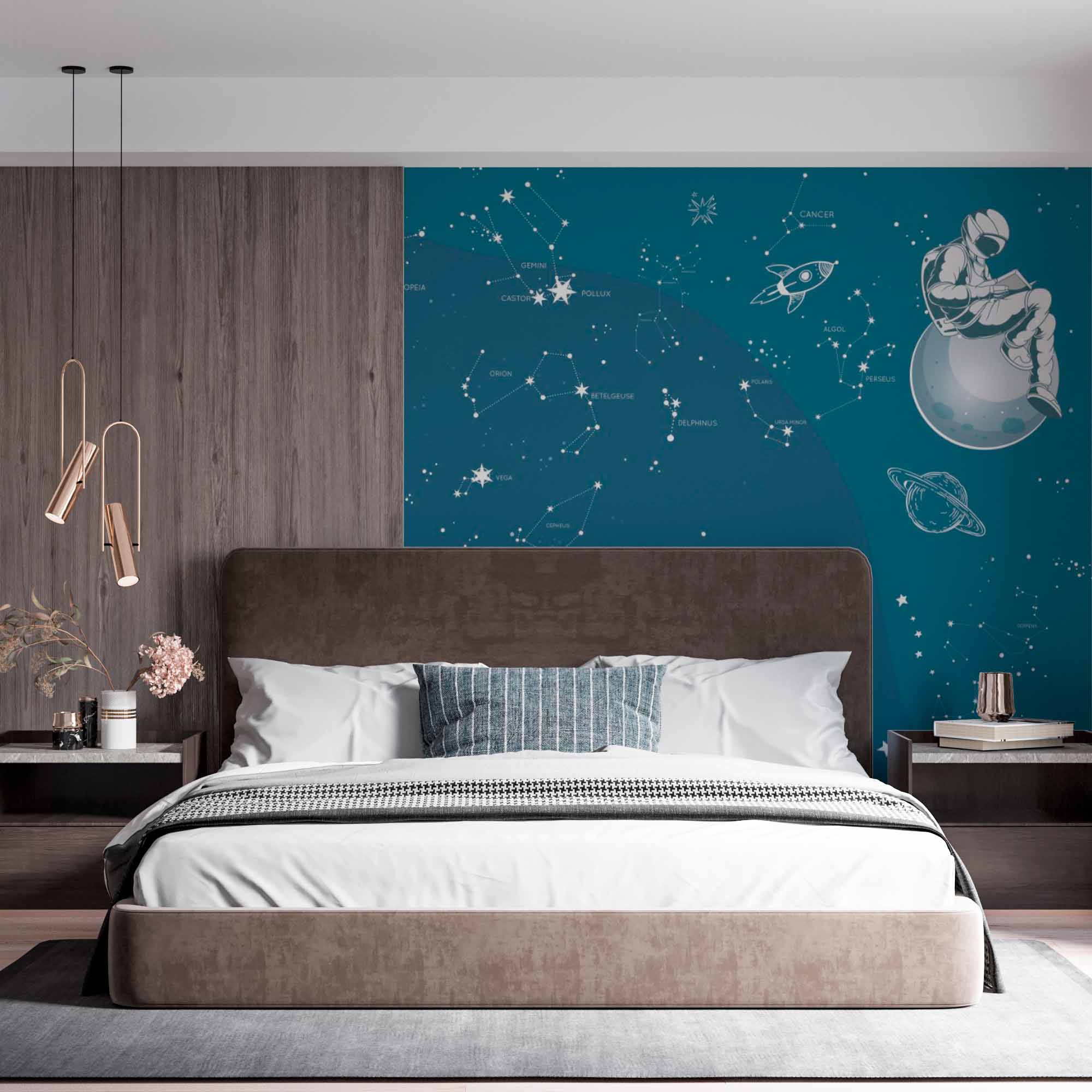 Fun Astronaut and Constellations Wall Mural Wallpaper - Star Map with Space Elements