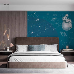 Custom Fun Astronaut and Constellations Wall Mural Wallpaper - Star Map with Space Elements