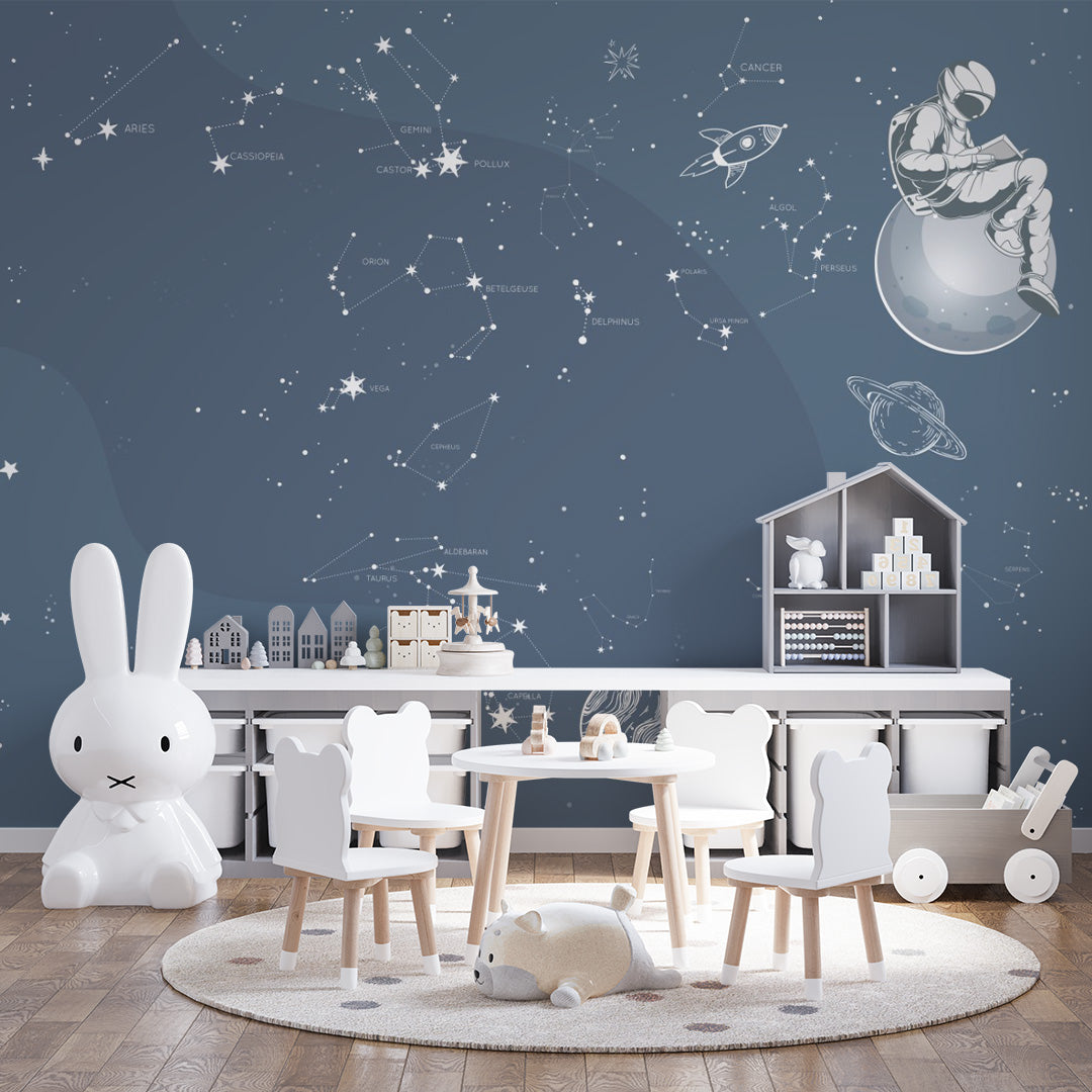 Kids Wall Murals Reading Astronaut Constellations Space Stars Wallpaper for Kids