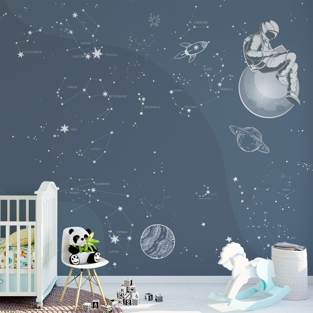 Kids Wall Murals Reading Astronaut Constellations Space Stars Wallpaper for Kids