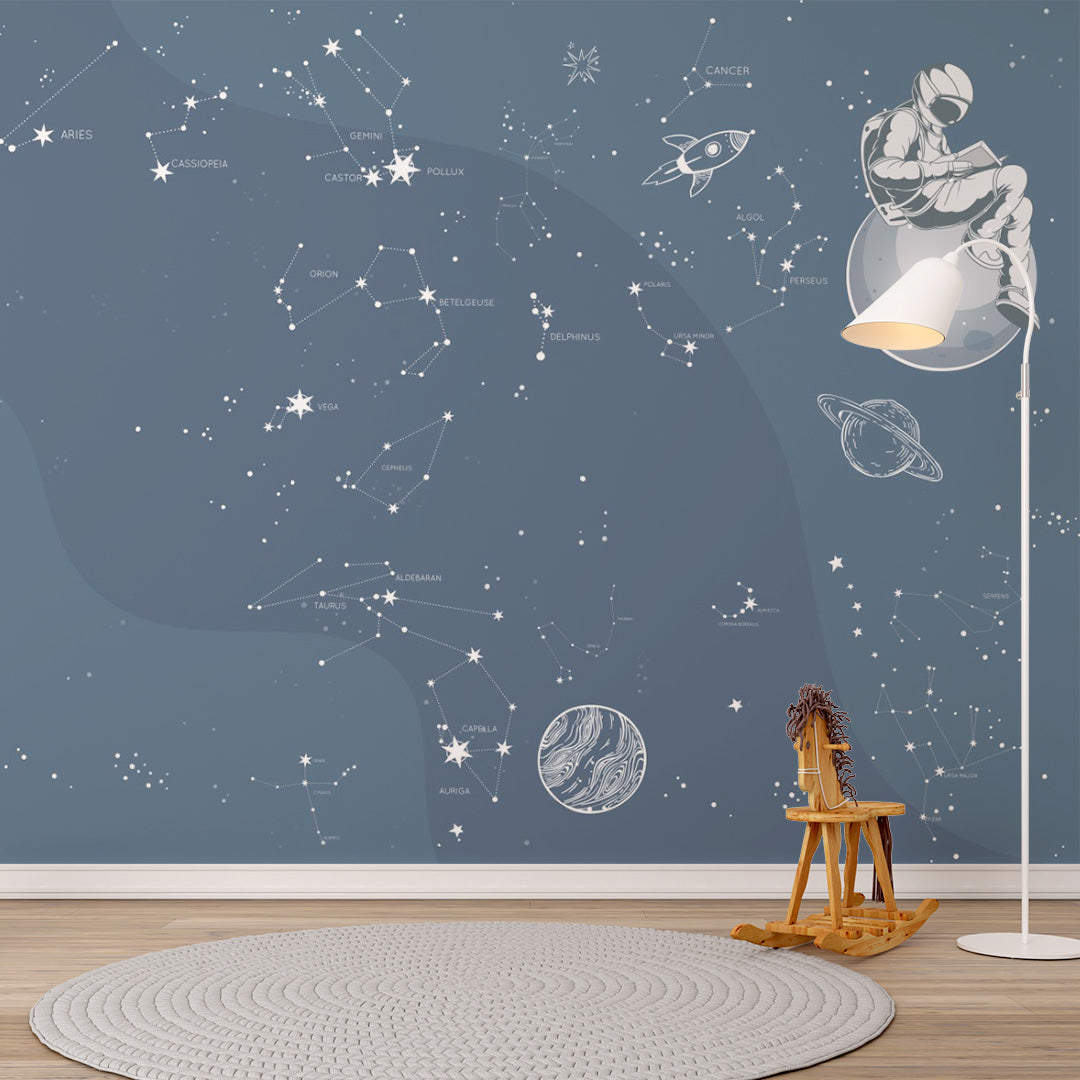 Kids Wall Murals Reading Astronaut Constellations Space Stars Wallpaper for Kids