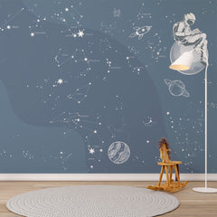 Custom Kids Wall Murals Reading Astronaut Constellations Space Stars Wallpaper for Kids