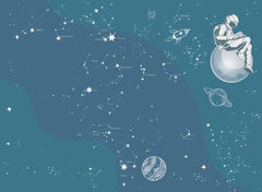 Custom Fun Astronaut and Constellations Wall Mural Wallpaper - Star Map with Space Elements