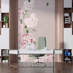 Custom Charming Blush Peony Wall Mural Wallpaper with Polka Dot Pattern