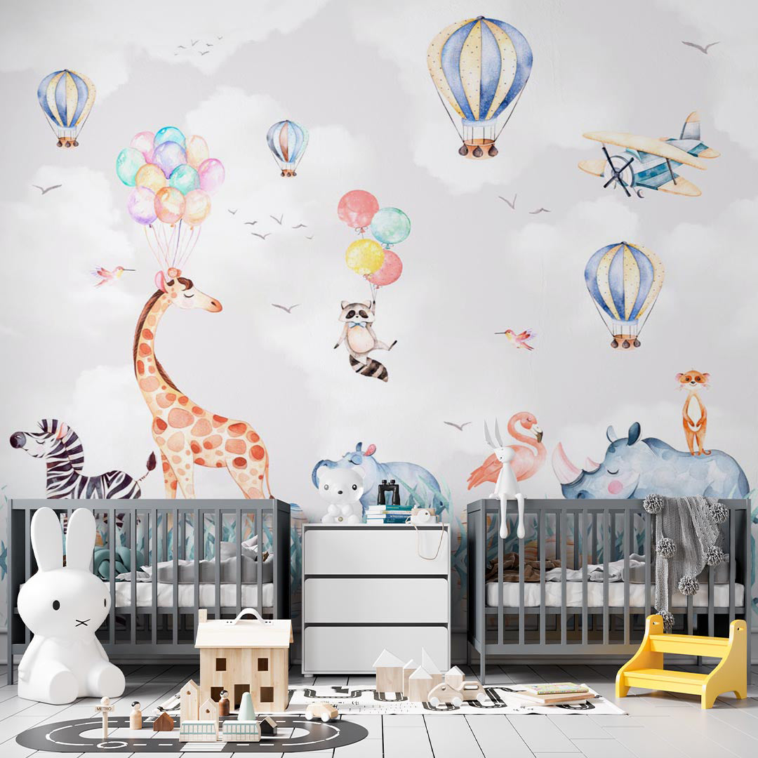 Kids Wall Mural Cartoon Animals Safari Wildlife Wallpaper for Kids Room