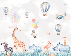 Custom Kids Wall Mural Cartoon Animals Safari Wildlife Wallpaper for Kids Room