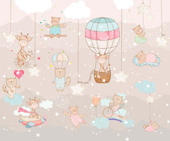 Custom "Kids Wall Mural Colorful Hot Air Balloons Cute Animals Nursery Wallpaper  "