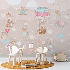 Custom "Kids Wall Mural Colorful Hot Air Balloons Cute Animals Nursery Wallpaper  "