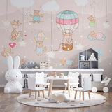 Kids Wall Mural Colorful Hot Air Balloons Cute Animals Nursery Wallpaper