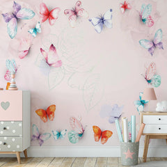 Custom Kids Wall Mural Butterfly Watercolour Pink Nursery Wallpaper