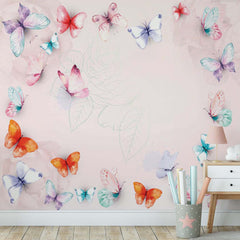 Custom Kids Wall Mural Butterfly Watercolour Pink Nursery Wallpaper