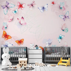 Custom Kids Wall Mural Butterfly Watercolour Pink Nursery Wallpaper