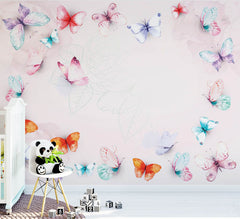 Custom Kids Wall Mural Butterfly Watercolour Pink Nursery Wallpaper