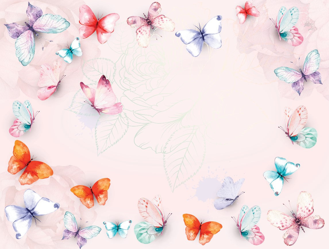 Colorful Butterflies Wall Mural Pink Floral Blossom Wallpaper