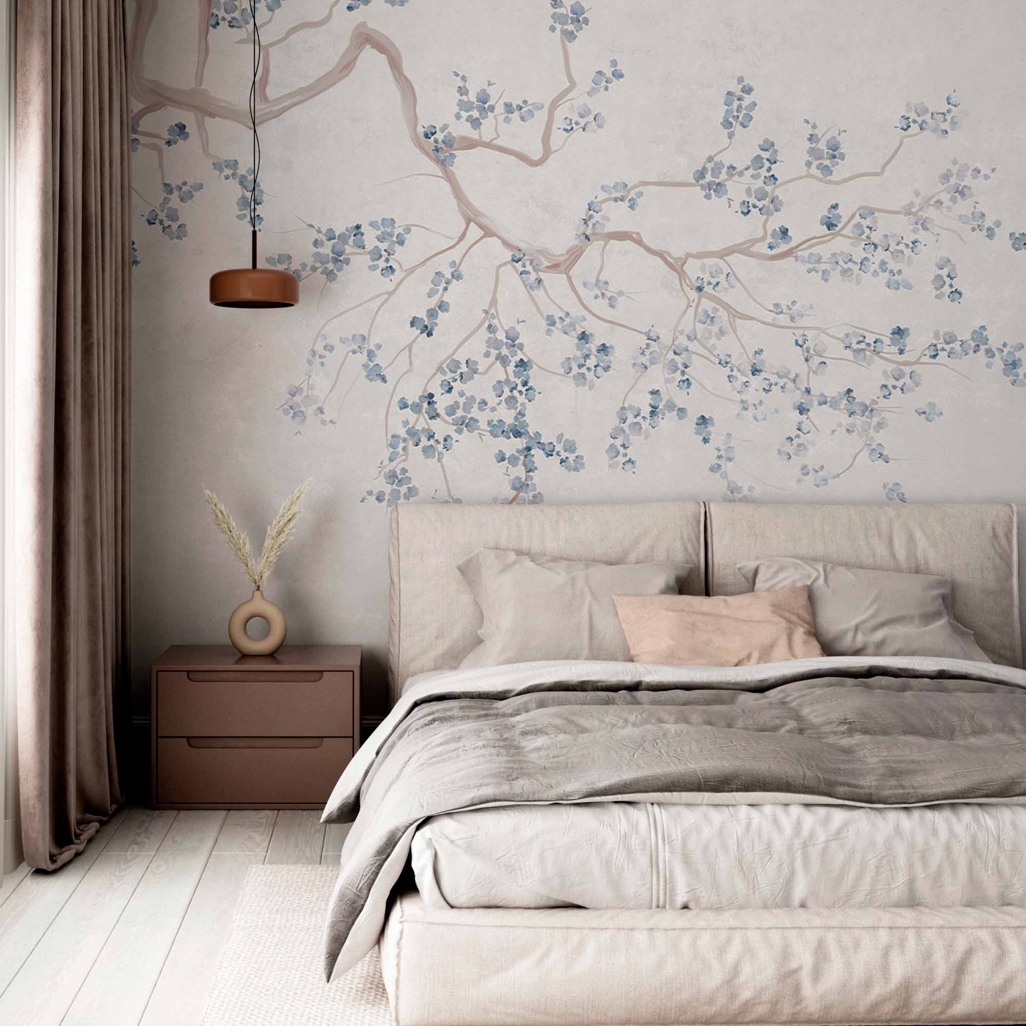 Serene Blue Blossom Tree Branch Wall Mural Wallpaper