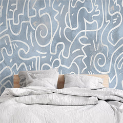 Custom Abstract White Line Art on Blue Textured Background - Modern Wall Mural Wallpaper