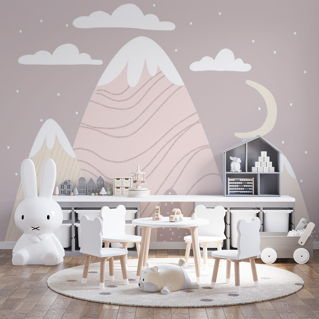 Kids Wall Murals Simple Design Pink Mountains Nursery Wallpaper for Kids