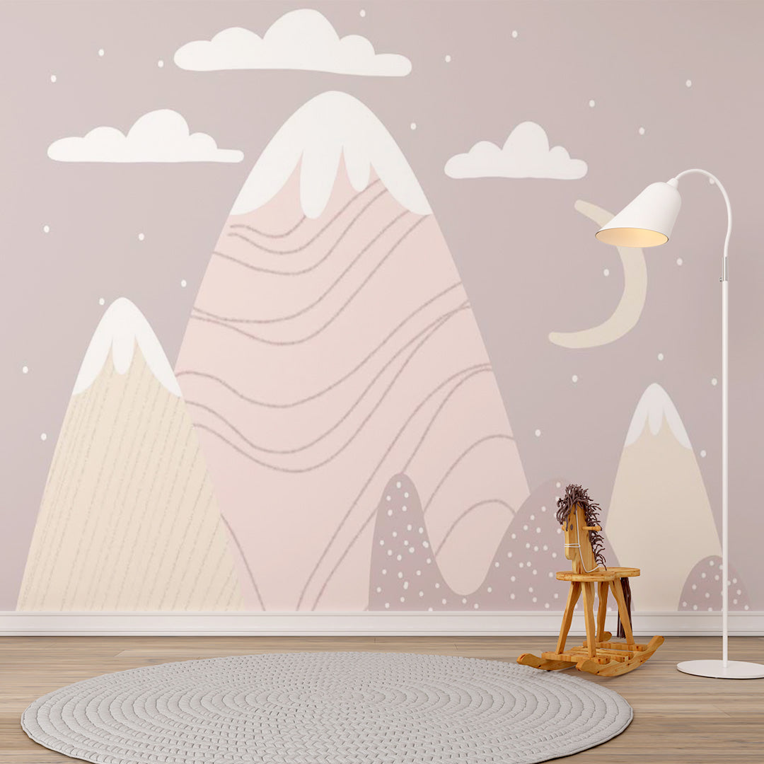 Custom Kids Wall Murals Simple Design Pink Mountains Nursery Wallpaper for Kids