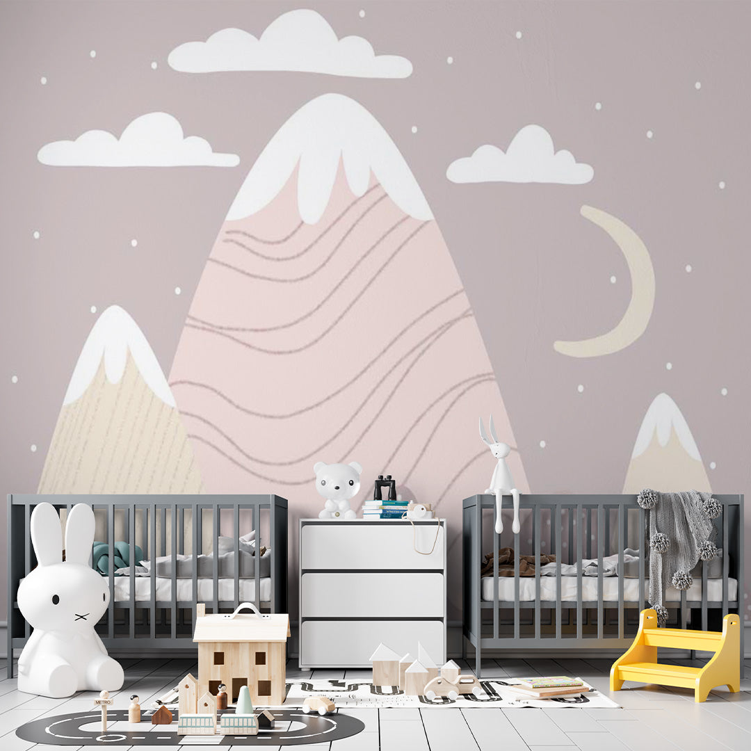 Kids Wall Murals Simple Design Pink Mountains Nursery Wallpaper for Kids