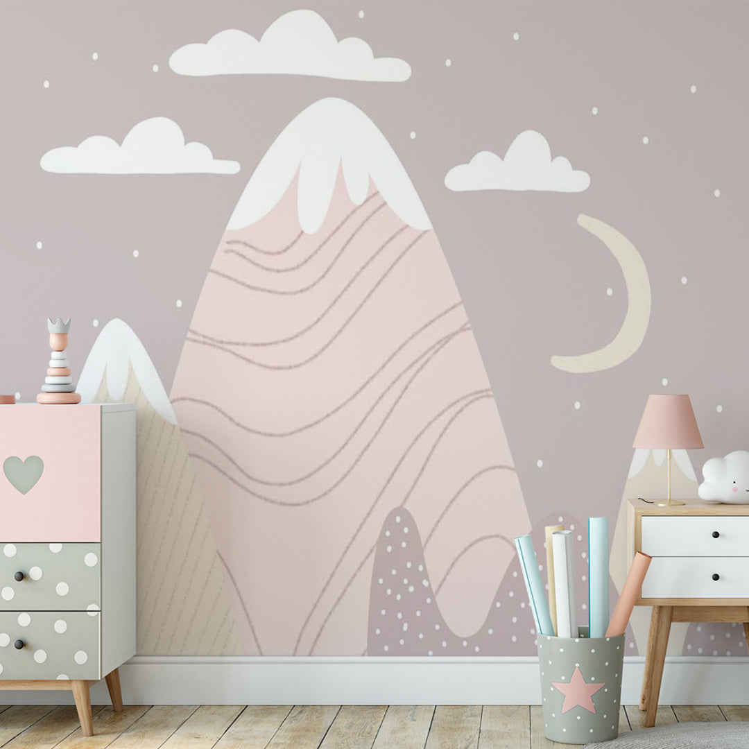 Kids Wall Murals Simple Design Pink Mountains Nursery Wallpaper for Kids