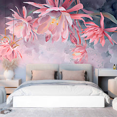 Custom Soft Pink Floral Art Wallpaper Mural