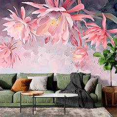 Custom Soft Pink Floral Art Wallpaper Mural