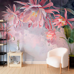 Custom Soft Pink Floral Art Wallpaper Mural