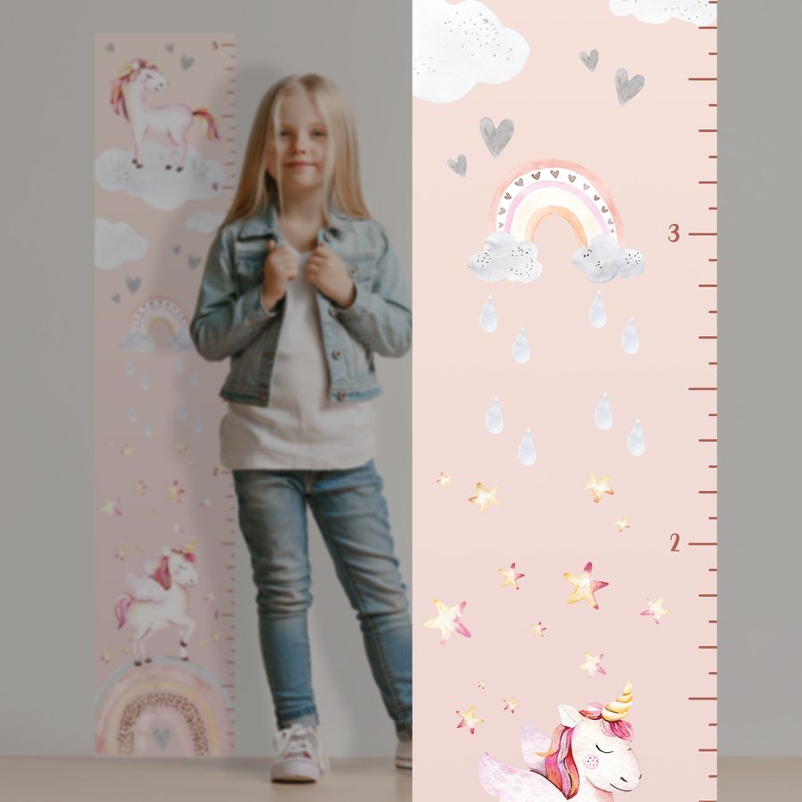 Kids' Growth Chart Peel and Stick Rainbow Unicorn Wall Decals for Bedroom Nursery