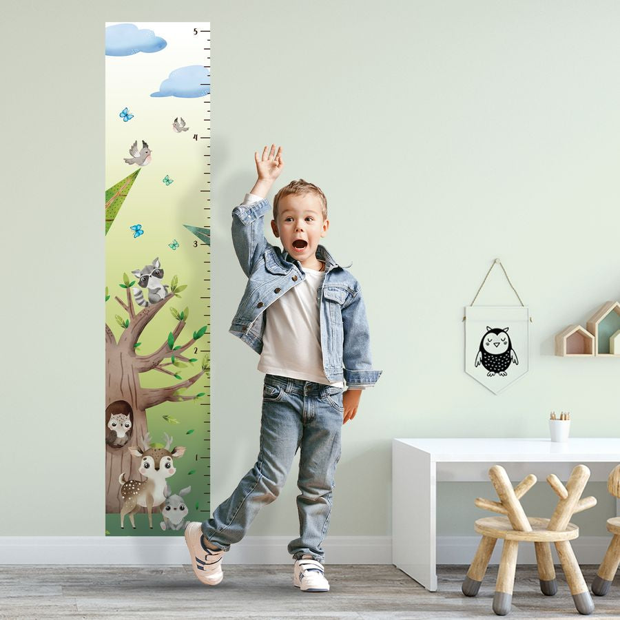 Kids' Growth Chart Peel and Stick Woodland Animals Tree Raccoon Owl Bunny