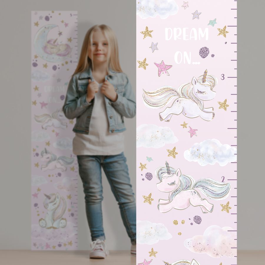 Kids' Growth Chart Peel and Stick Unicorns Rainbows Glittered Stars