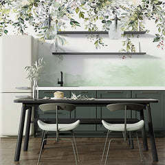 Custom Elegant Greenery Wall Mural Wallpaper with Watercolor Leaves